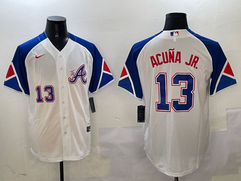 Men Atlanta Braves 13 Acuna jr White City Edition 2025 Nike MLB Jersey style 1
